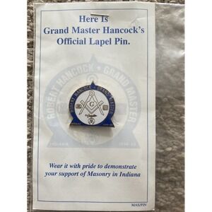 Grand Master Hancock Indiana - Masonic,‎ Masonry, Lapel pin.
